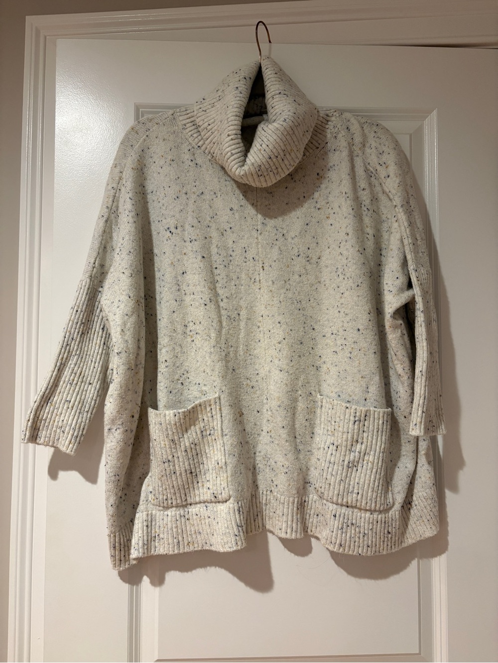 LOFT Cream Speckled Cowl Neck Sweater with Pockets